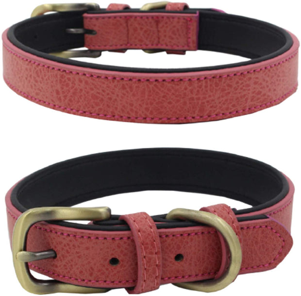 Light Board Retro Soft Leather Padded Pet Cat Puppy Collars Red
