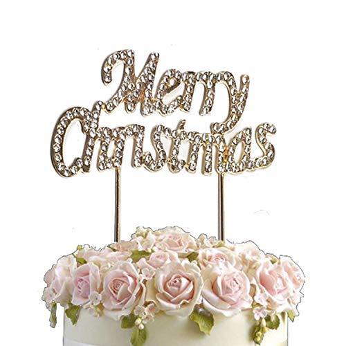Merry Christmas Gold Rhinestone Crystal Cake Topper 