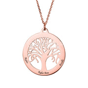 925 Sterling Silver Round Family Tree Shaped Personalised Pendant Necklace Customisable Jewellery with Names, Dates