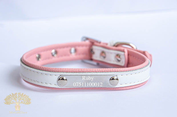 Stainless Steel Iron Lettering Pink Leather Collar 