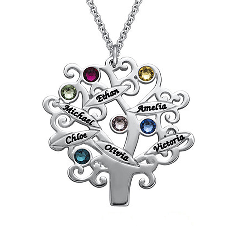 Family tree necklace with Kids names and Birthstones - Danique Jewelry