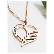 Rose Gold Plated Heart Birthstone Necklace With 4 Names 