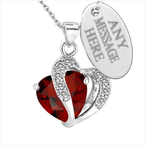 Red Heart Birthstone Necklace With Personalised Oval