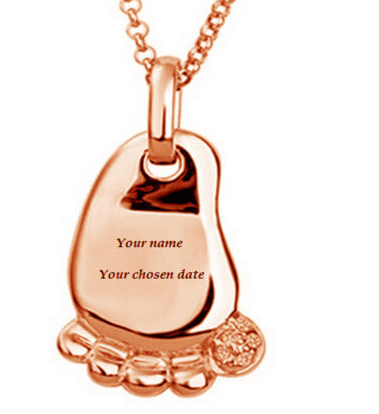 Womens Personalised Rose Gold Baby Foot Pendant Engraved - My Name Chain