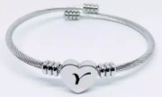Personalised Heart Initial Cable Bracelet, Letter A to Z Alphabet, Stainless Steel Engraved Charm Jewellery