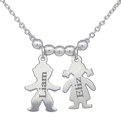 Silver Plated Necklace 1 Boy 1 Girl Child Pendant 