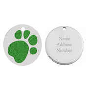 Engraved 25mm Glitter Paw Print Dog Pet ID Tag Disc