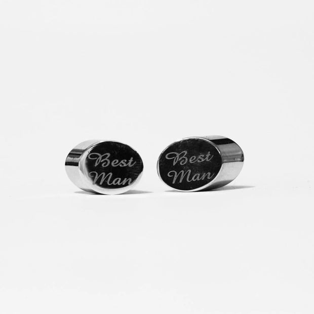 Engraved Cuff Links Silver Plated Oval