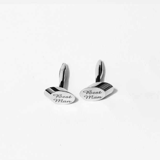 Engraved Cuff Links Silver Plated Oval