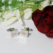 Engraved Cuff Links Silver Plated Square