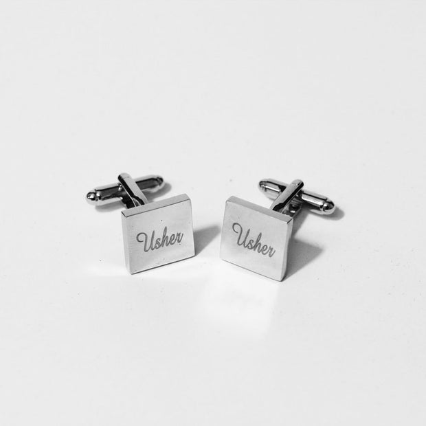 Engraved Cuff Links Silver Plated Square