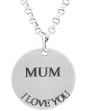 Silver Plated Disc Pendant Engraved Necklace 