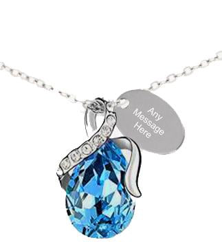 Blue Droplet Birthstone Necklace With Personalised Oval