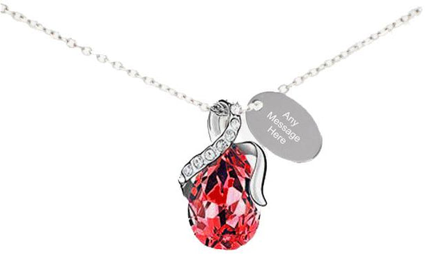 Red Droplet Birthstone Necklace With Personalised Oval