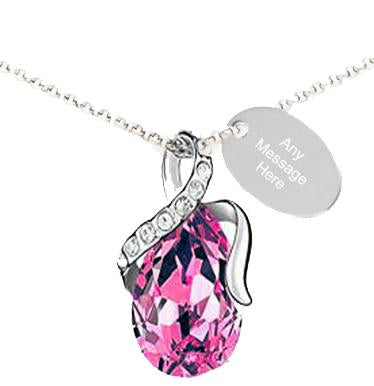 Pink Droplet Birthstone Necklace With Personalised Oval 