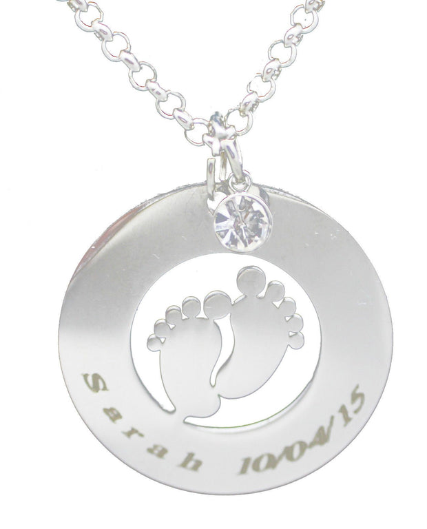 Women's Baby  Feet Foot Birthstone Necklace 