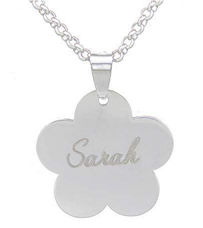 Personalised Flower Silver Pendant Charm Necklace - My Name Chain