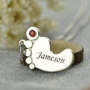 925 Sterling Silver Personalised Single Foot Shaped Birthstone Pendant Necklace Engrave with Names, Dates