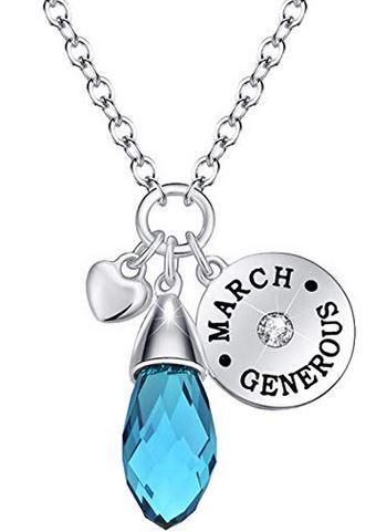 Sky Blue Teardrop Birthstone Necklace With Circle Disc Necklace 