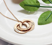  Rose Gold 3 Linked Ring Pendant Necklace 