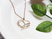 Rose Gold Plated Heart Birthstone Necklace With 4 Names 
