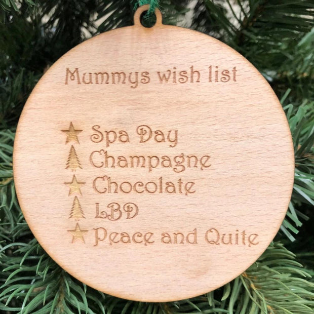 Mummy's Wish List Wood Engraved Christmas Tree 