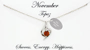Orange Birthstone Necklace With Engraved Personalised Oval Disc