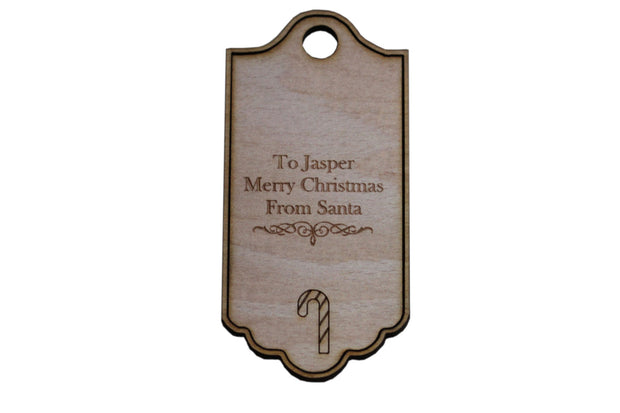 Personalized Wood Candy Cane Gift Tag