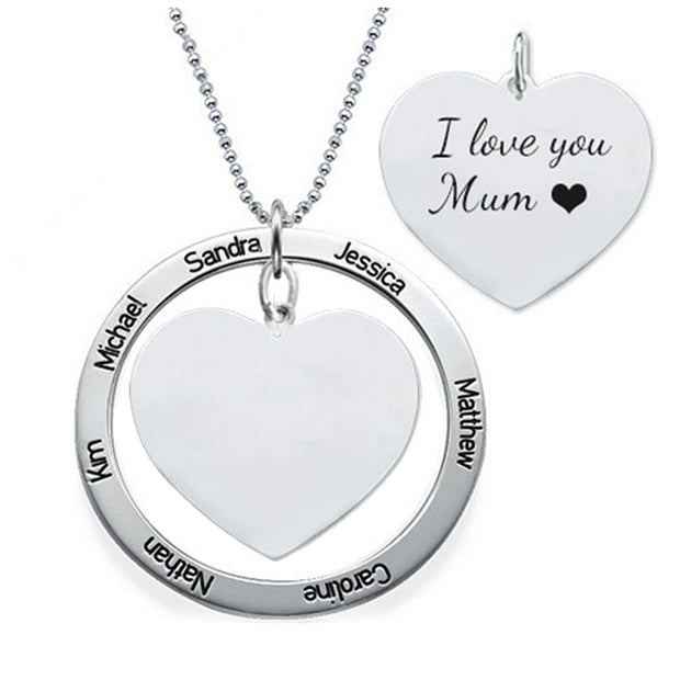 925 Sterling Silver Heart-Shaped Customisable Necklace with Outer Ring Lettering