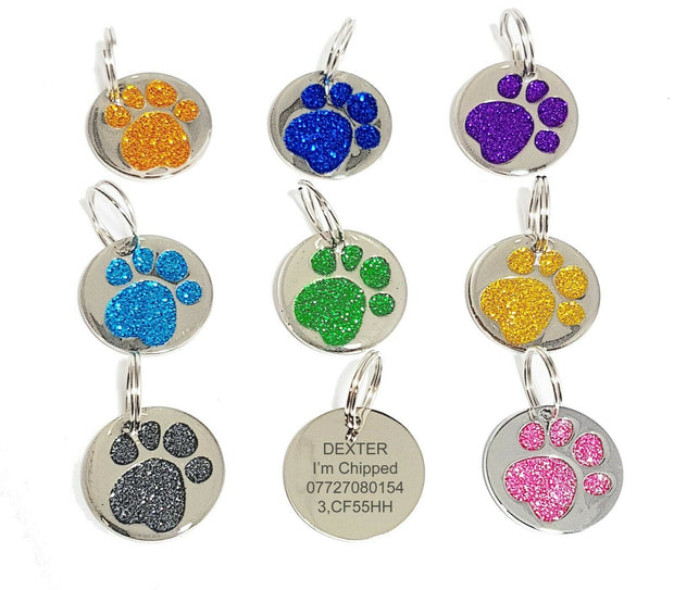 25mm Glitter Dog Pet tag Collar Personalised 
