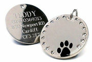 Personalized Round Crystal Dog Paw Tag With Disc 