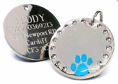 Personalized Round Crystal Dog Paw Tag With Disc 