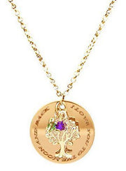 Gold Plated Family Tree Of life Disc Mum Engraved Necklace